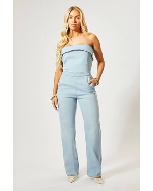 MissPap Fold Over Bandeau Denim Jumpsuit - Blue