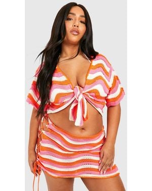Boohoo Plus Wave Tie Front Beach Co-Ord - Red