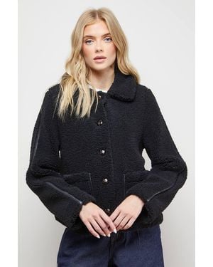 Oasis Teddy Shearling Button Through Short Jacket - Black
