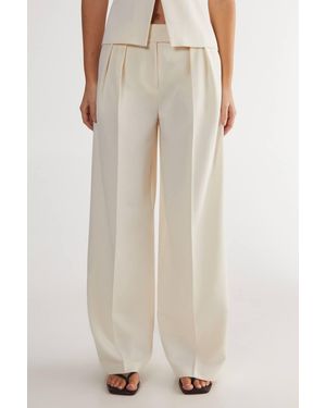 Nasty Gal Essentials Pleat Front Tailored Straight Leg Pants - Natural