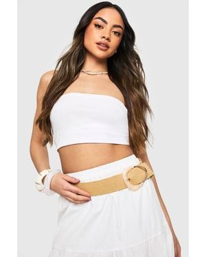 Boohoo Gemstone Buckle Raffia Belt - White
