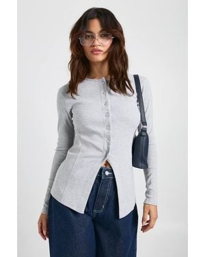 Boohoo Ribbed Longline Popper Front Top - White