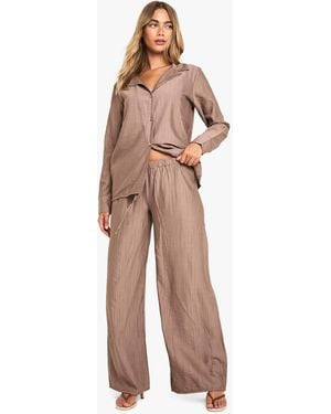 Boohoo Crinkle Oversized Shirt & Trouser Co-Ord - Natural