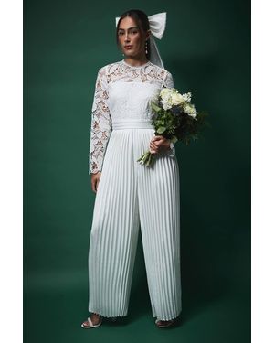 Coast Lisa Tan Lace Top Jumpsuit With Pleated Wide Leg Trouser - Green