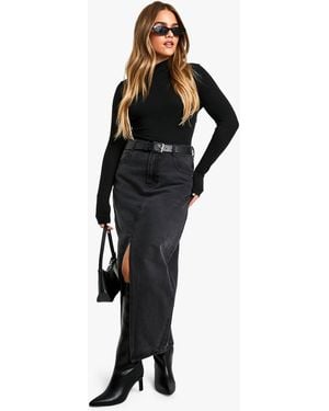 Boohoo Petite Split Front Denim Maxi Skirt - Black