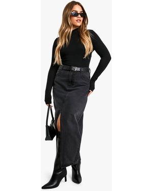 Boohoo Petite Split Front Denim Maxi Skirt - Black