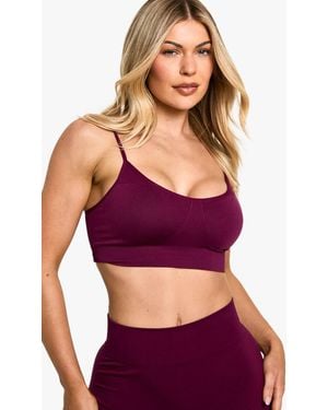Boohoo Premium Sculpt Seamless Ribbed Detail Light Support Sports Bra - Purple