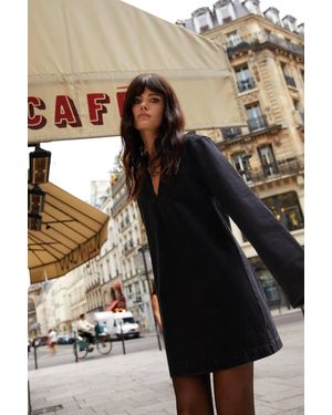 Warehouse Long Sleeve Denim Smock Dress - Black