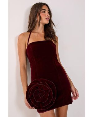 Nasty Gal Velvet Corsage Halter Mini Dress - Red