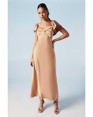 Oasis Twist Front Angel Sleeve Bridesmaid Dress - Blue