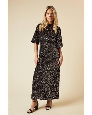 Dorothy Perkins Petite Velvet Sequin Midi Dress - Black