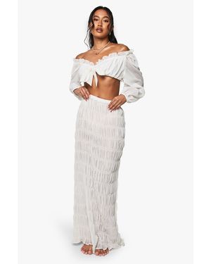 Boohoo Shirred Beach Skirt Co Ord - White