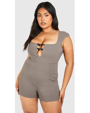 Boohoo Plus Cap Sleeve Mini Bow Playsuit - Gray