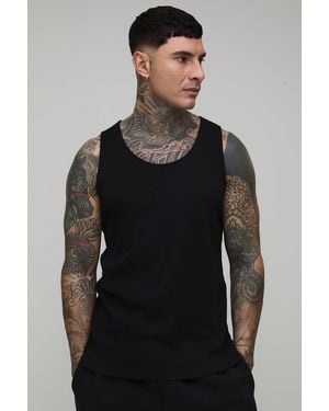 BoohooMAN Tall Regular Fit Basic Ribbed Vest - Black
