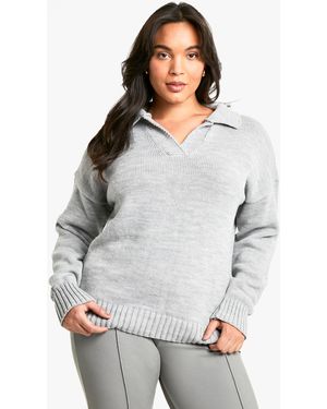 Boohoo Plus Collared Knitted Sweater - Gray
