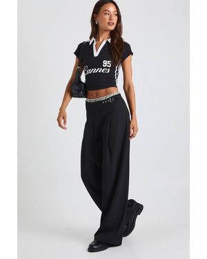 Boohoo Tall Low Rise Belted Extreme Wide Leg Trouser - Black