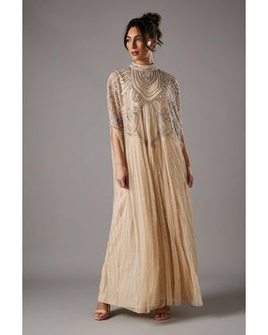 Coast Heavily Embellished Chiffon Midi Dress - Brown