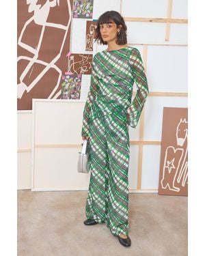 Warehouse Tony Chiffon Mid Rise Palazzo Leg Trouser - Green