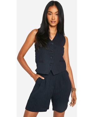 Boohoo Linen Look Seam Detail Tailored Waistcoat - Blue