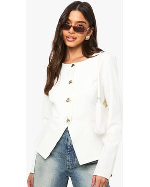 Boohoo Trim Collarless Blazer - White