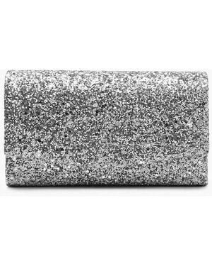 Boohoo Structured Glitter Clutch Bag & Chain - Gray