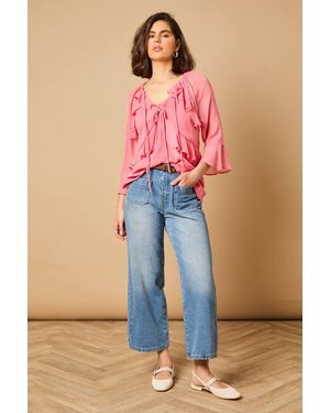 Oasis Boho Ruffle Flute Sleeve Blouse - Pink