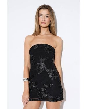 MissPap Textured Floral Mini Dress - Black