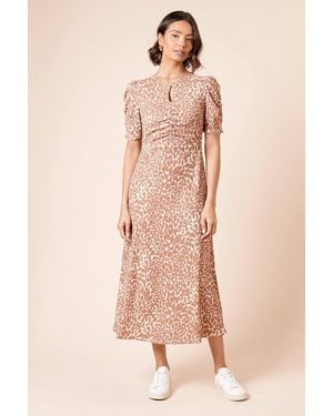 Dorothy Perkins Short Sleeve Leopard Keyhole Midi Dress - Pink