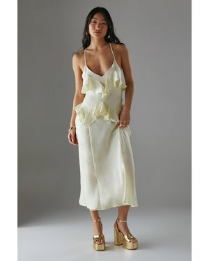 Warehouse Petite Ruffle Detail Bias Satin Dress - Gray