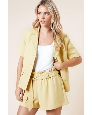 Dorothy Perkins Petite Belted Paper Bag Shorts - Natural