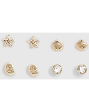 Boohoo Seashell Stud Earrings 4 Pack - Metallic