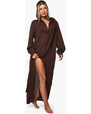 Boohoo Cheesecloth Maxi Beach Shirt - Brown
