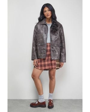 Warehouse Mixed Flannel Buckle Side Pleat Awkward Length Skirt - Multicolor