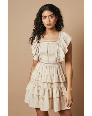 Oasis Petite Tiered Lace Insert Mini Dress - Natural