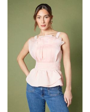 Coast Organza Floral Ruffle Fan Detail Top - Green