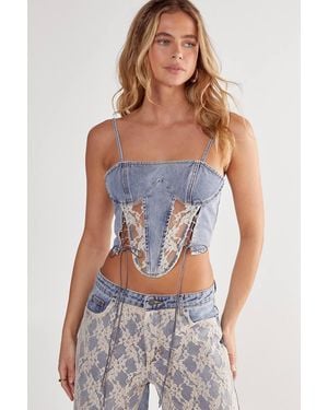 Nasty Gal Lace Detail Denim Corset - White