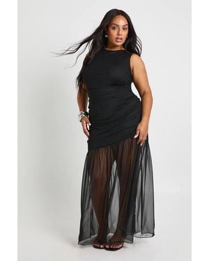 Boohoo Plus Ruched Waist Sheer Skirt Maxi Dress - Black