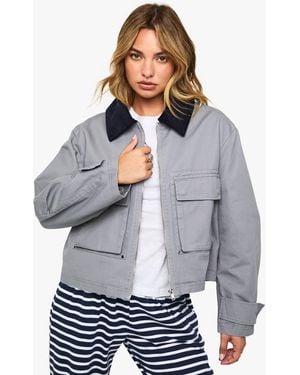 Boohoo Contrast Collar Barn Jacket - Gray