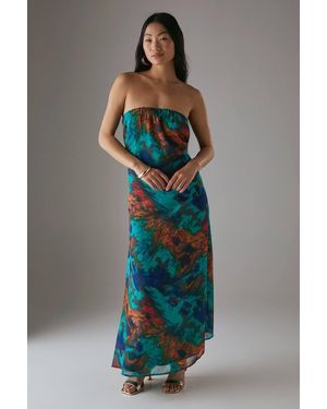 Warehouse Petite Chiffon Elasticated Back Bandeau Maxi Dress - Blue