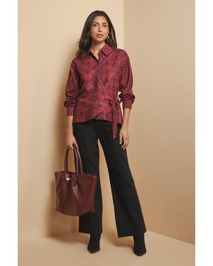Wallis Snake Print Knot Detail Shirt - Red