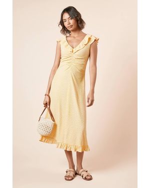 Dorothy Perkins Spot Frill Neck Ruched Front Jersey Midi Dress - Natural