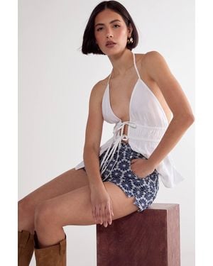 Nasty Gal (Az) Floral Embroidered Denim Short - Blue