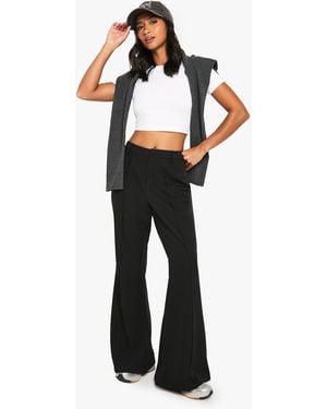 Boohoo Petite Seam Detail Flare Leg Pants - Black