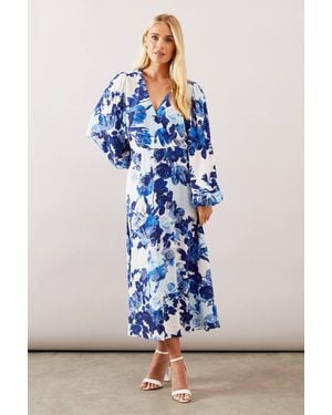 Wallis Petite Floral Viscose Wrap Dress - Blue