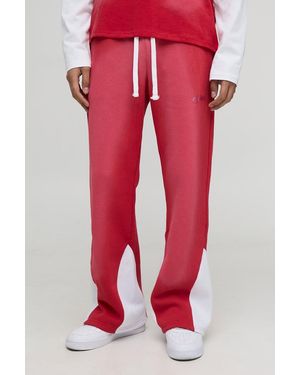 Boohoo Relaxed Fit Sport Washed Gusset Flare Sweatpants - Red