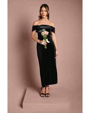 Coast Velvet Bardot Column Bridesmaid Maxi Dress - Black