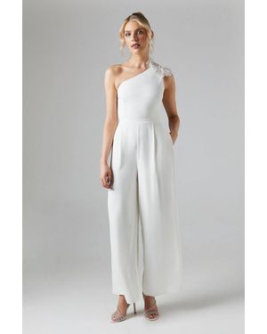 Oasis Bridal Sequin Flower One Shoulder Wide Leg Jumpsuit - Gray