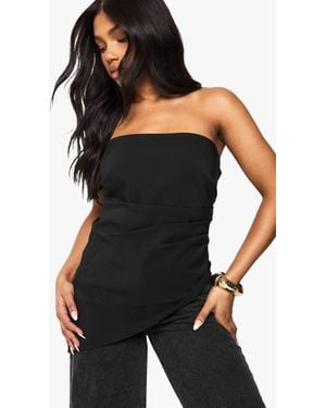Boohoo Asymmetric Hem Bandeau Top Ruched Side - Black