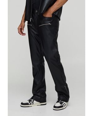Boohoo Fixed Waist Pu Slim Multi Zipper Trouser - Negro
