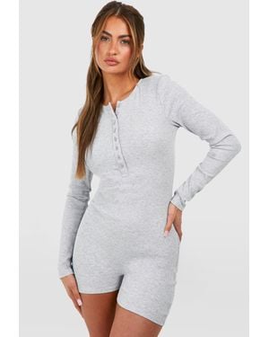 Boohoo Rib Button Front Romper - White